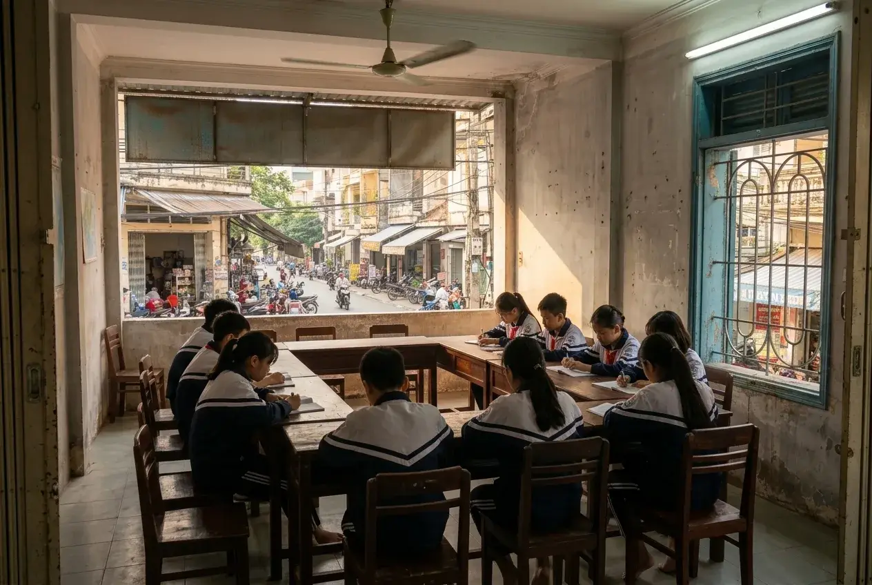 Bốn phòng, bàn kê chữ U 1